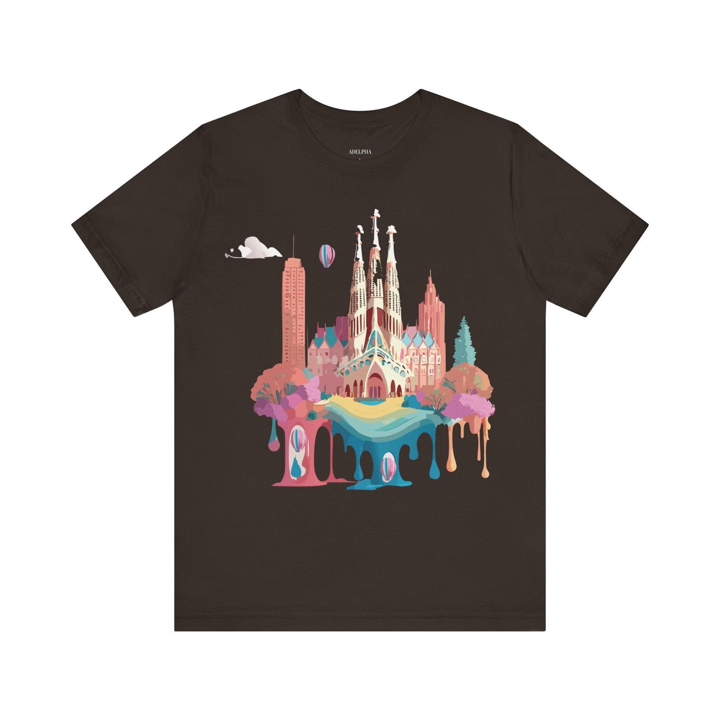 Adelpha Barcelona Themed Graphic Tee Unisex Short Sleeve Art Design For Everyday Comfort