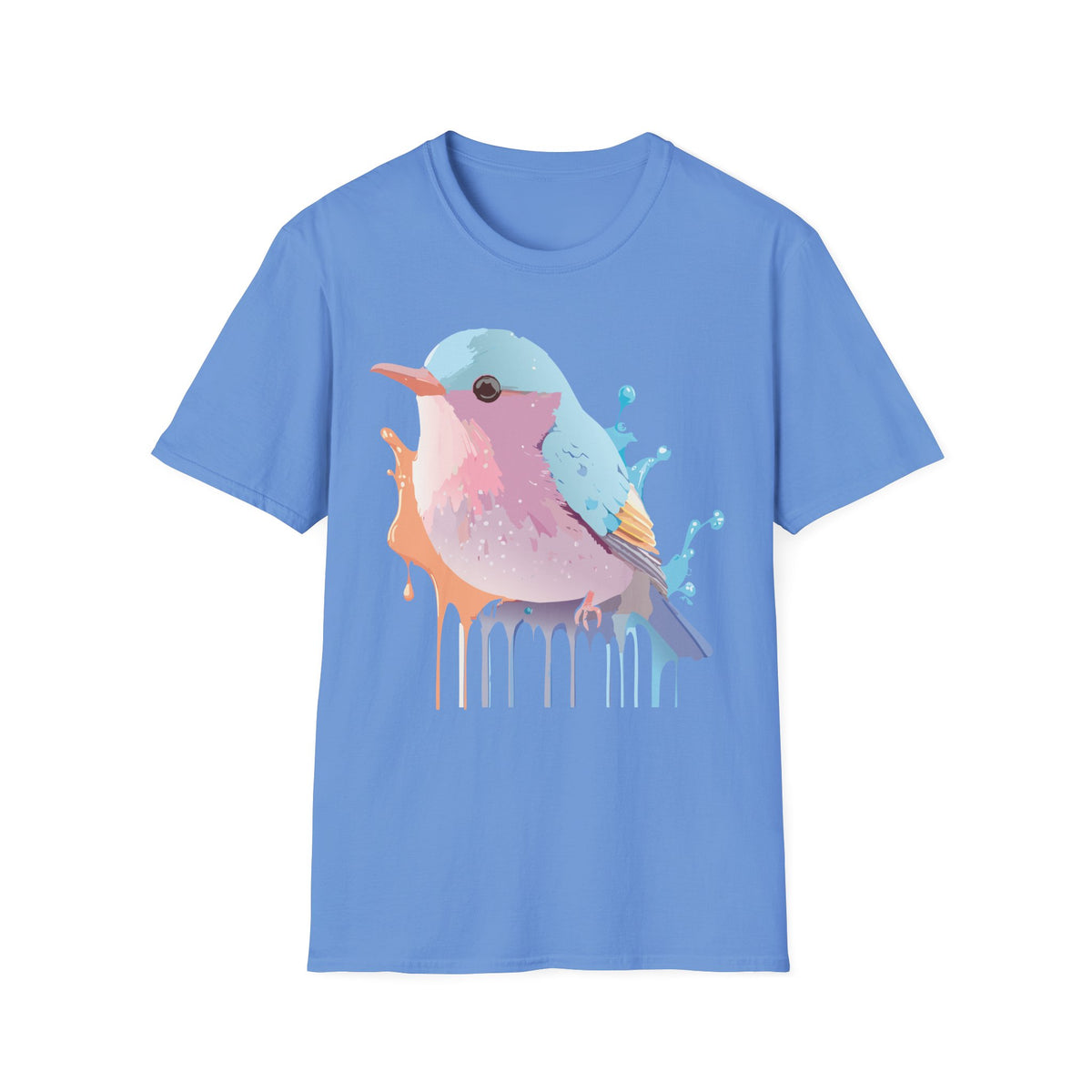 Watercolor Pastel Bird T-Shirt | Colorful Drip Illustration