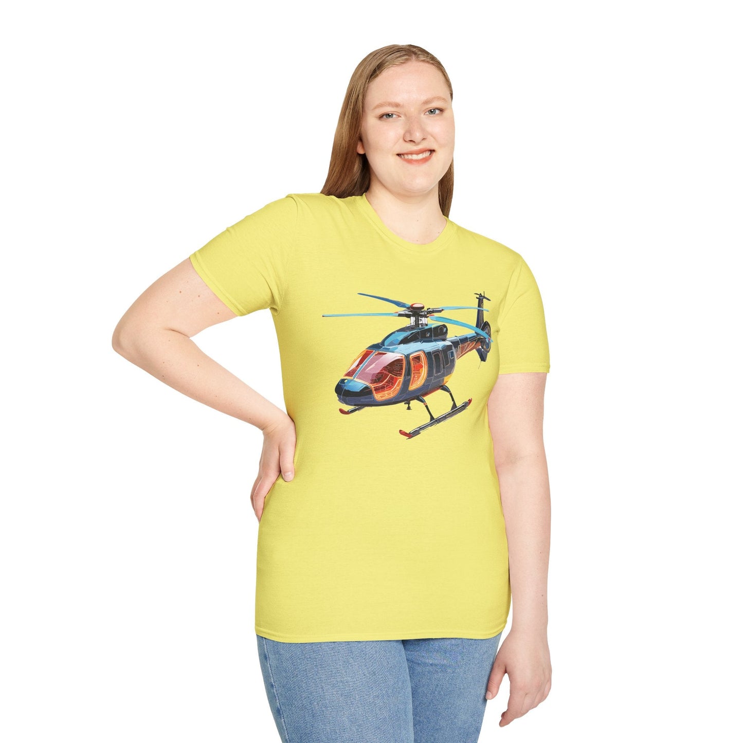 Unisex Helicopter Chopper Shirt Graphic Tee Softstyle 64000 100 Percent Ring Spun Cotton