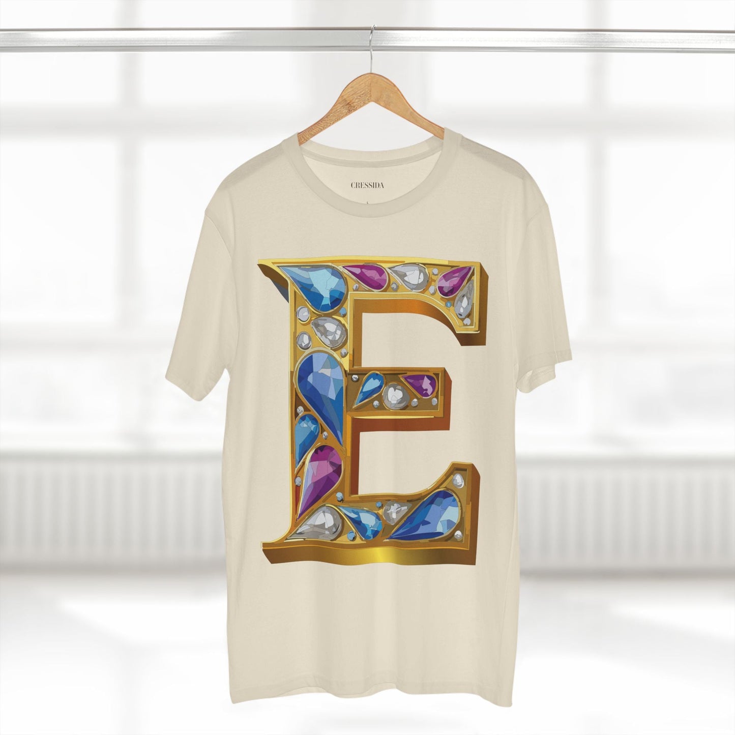 Letter E Graphic Design Tee Unisex 100 Cotton With Antique Gold Letters Artwork T-Shirt