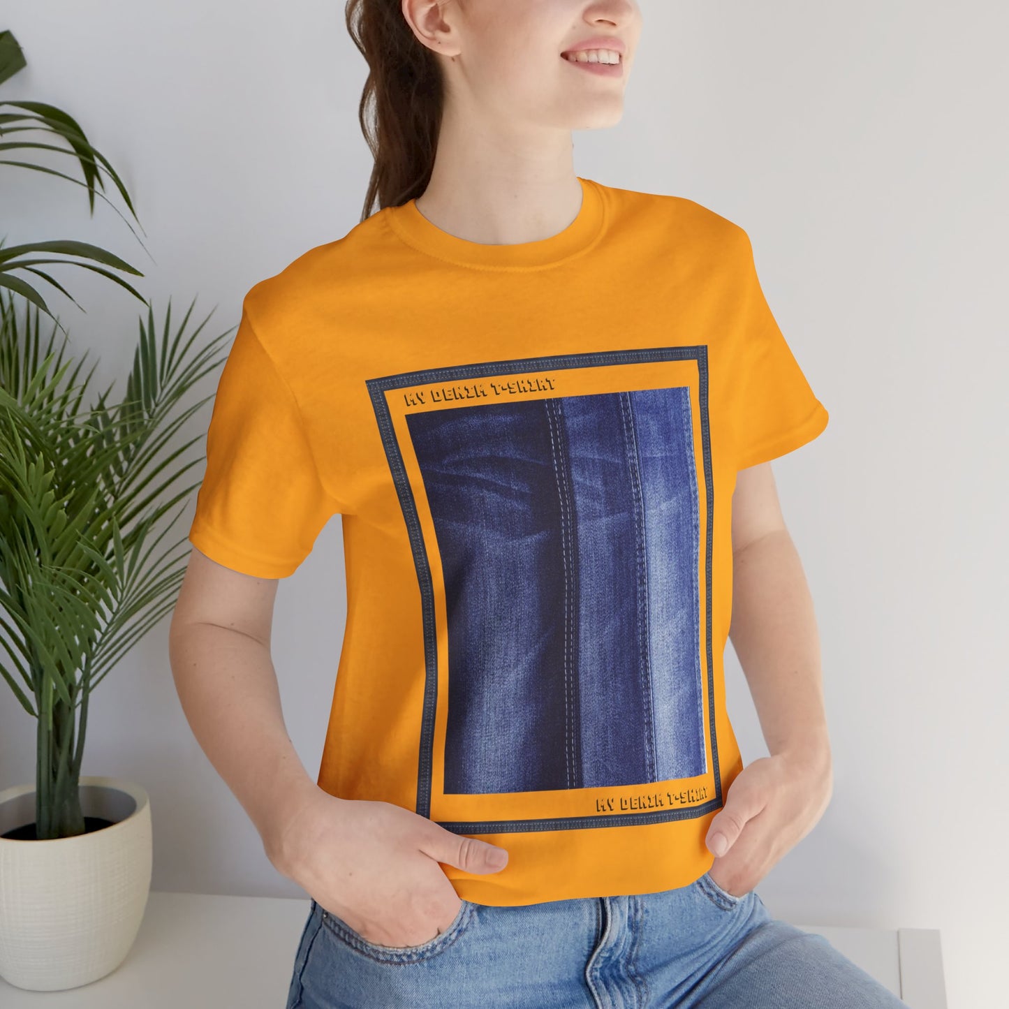 Unisex Cotton Tee Shirt with Denim Print