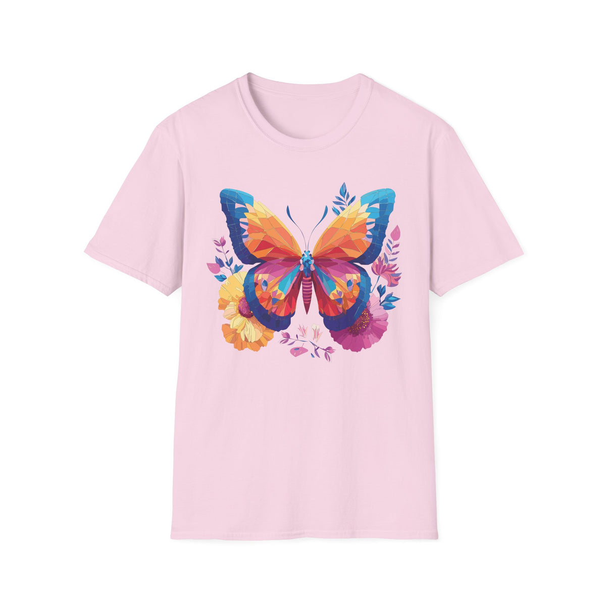 Colorful Geometric Butterfly T-Shirt | Rainbow Floral Wings Graphic Tee Unisex 100 Cotton Gildan T-Shirt