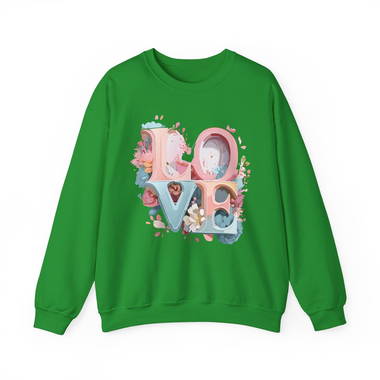 Floral Love Sweatshirt Unisex Crewneck Valentine Day Gift Gildan 18000 Fifty Fifty Cotton Blend