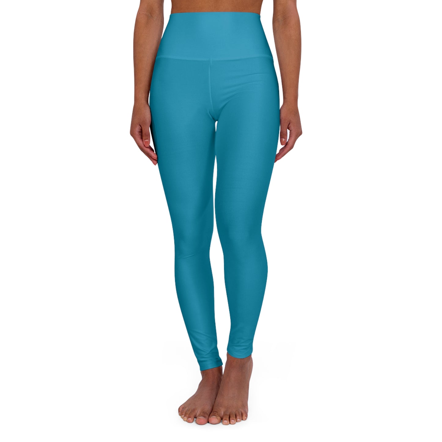 High-Waist Bon-Blue Yoga Leggings Women's Seamless Poly-Span Stretchy Teal Print Fitness Pants