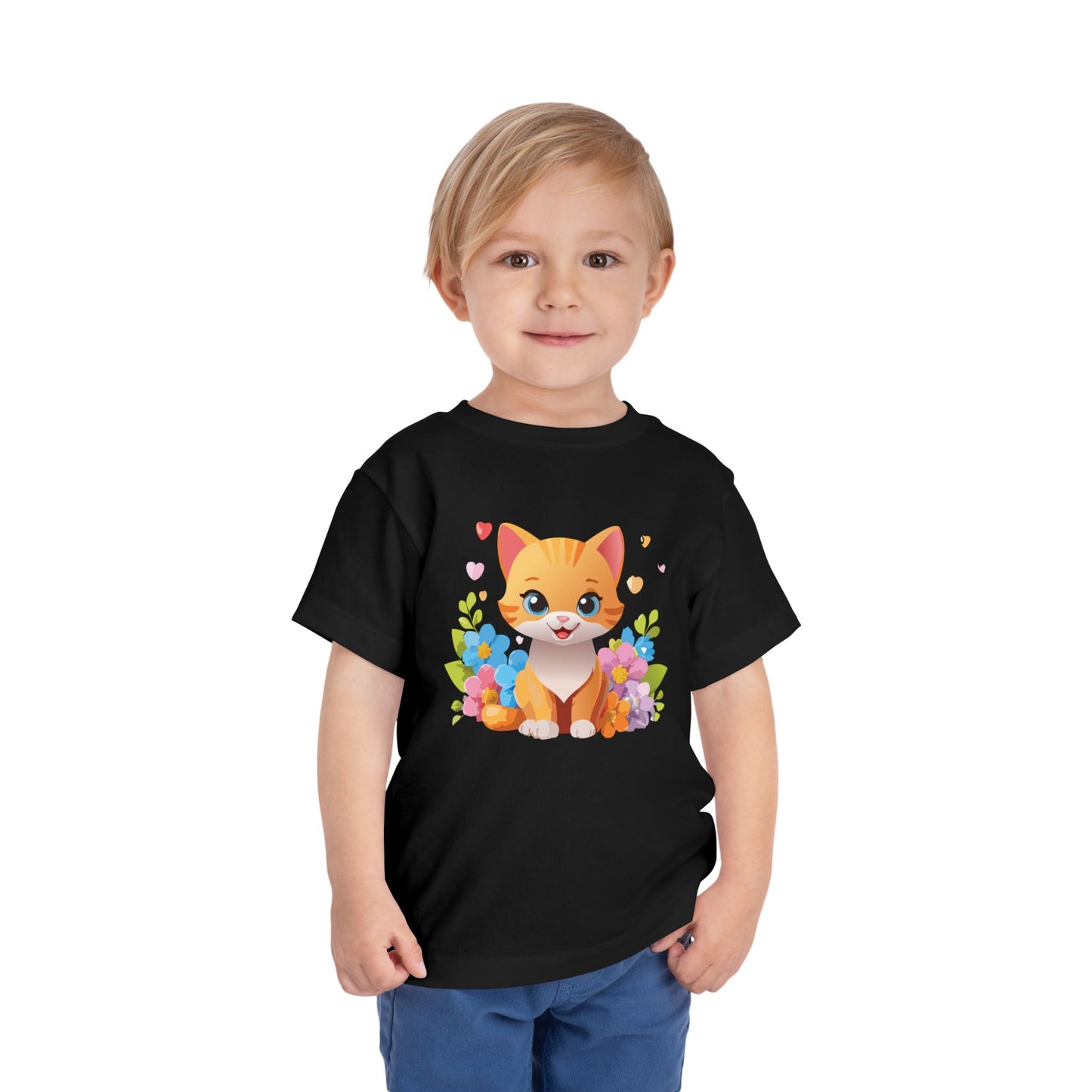 Bonita camiseta de manga corta para niños pequeños con gato: adorable camiseta con gráfico de gatito para niños (2 a 5 años)