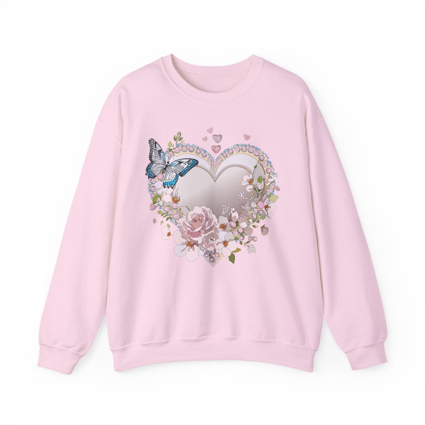 Unisex Floral Heart Sweatshirt For Valentines Day With Floral Love Print Crewneck Heavy Blend