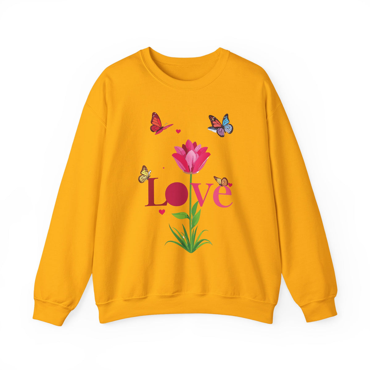 Unisex Floral Love Sweatshirt, Love Floral Sweatshirt, Floral Butterfly Sweatshirt, 50/50 Cotton-Poly Valentine's Day Sweatshirt 02