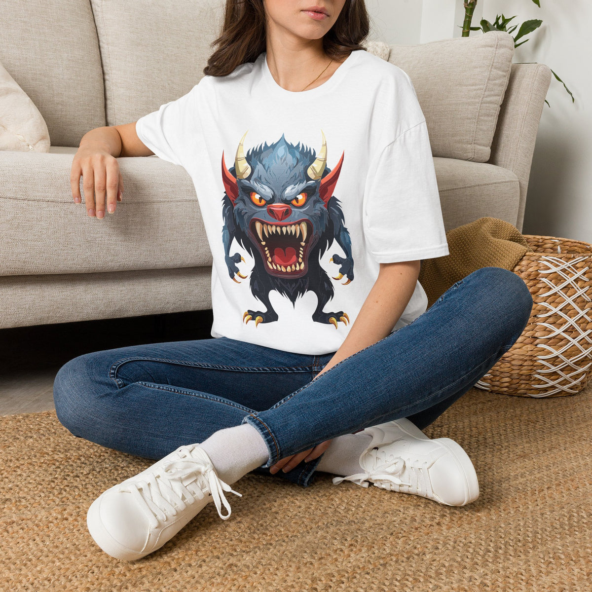 Werewolf Monster T-Shirt — Fierce Demon Face for Halloween Cartoon Graphic Tee Unisex 100 Cotton Gildan T-Shirt