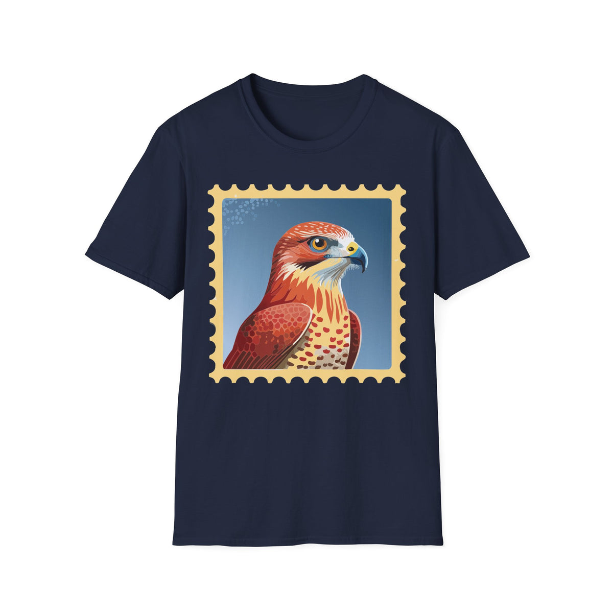 Red Hawk Portrait T-Shirt | Falcon Stamp Graphic Tee Unisex 100 Cotton Gildan T-Shirt