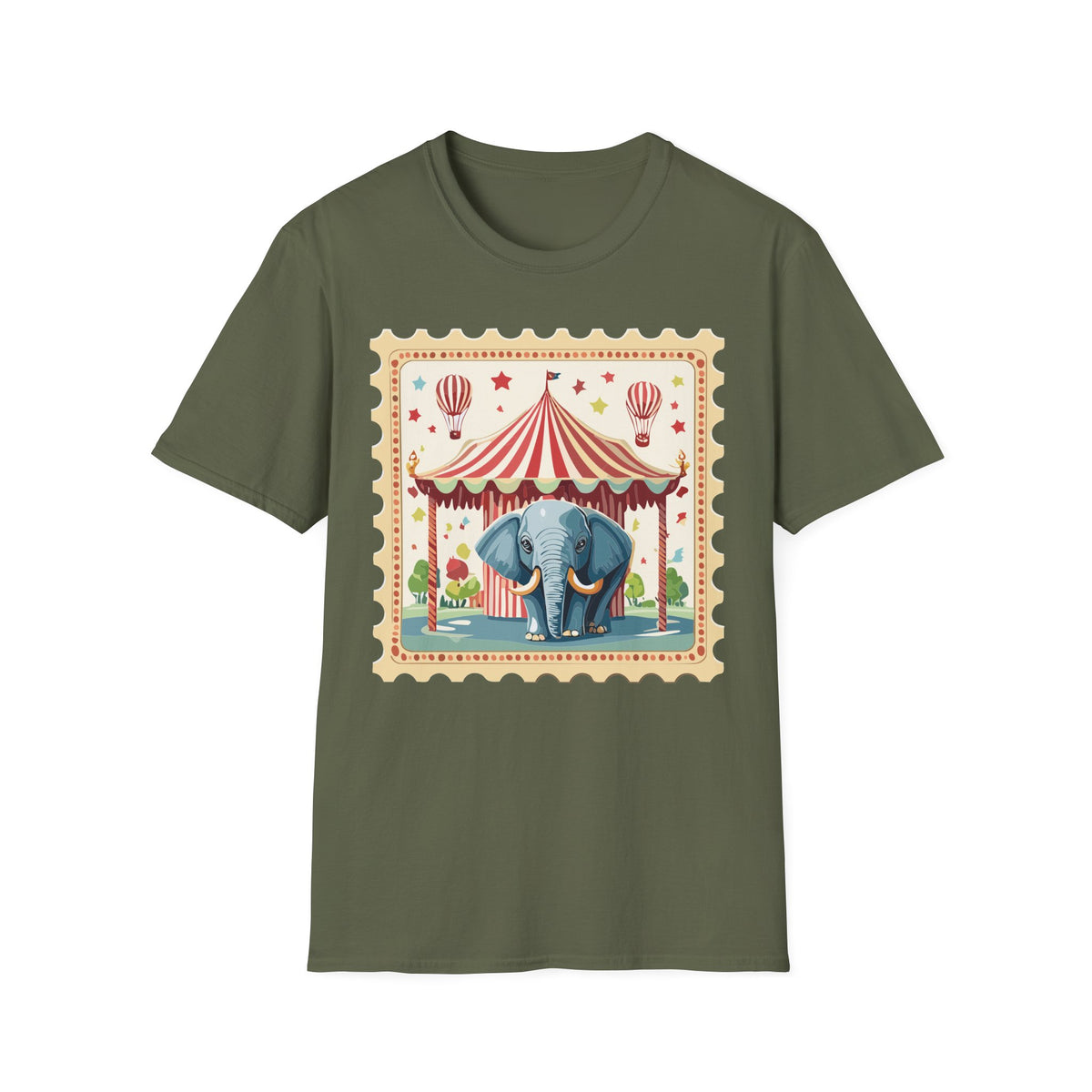 Vintage Circus Elephant T-Shirt | Carnival Tent, Hot Air Balloons Graphic Tee Unisex 100 Cotton Gildan T-Shirt