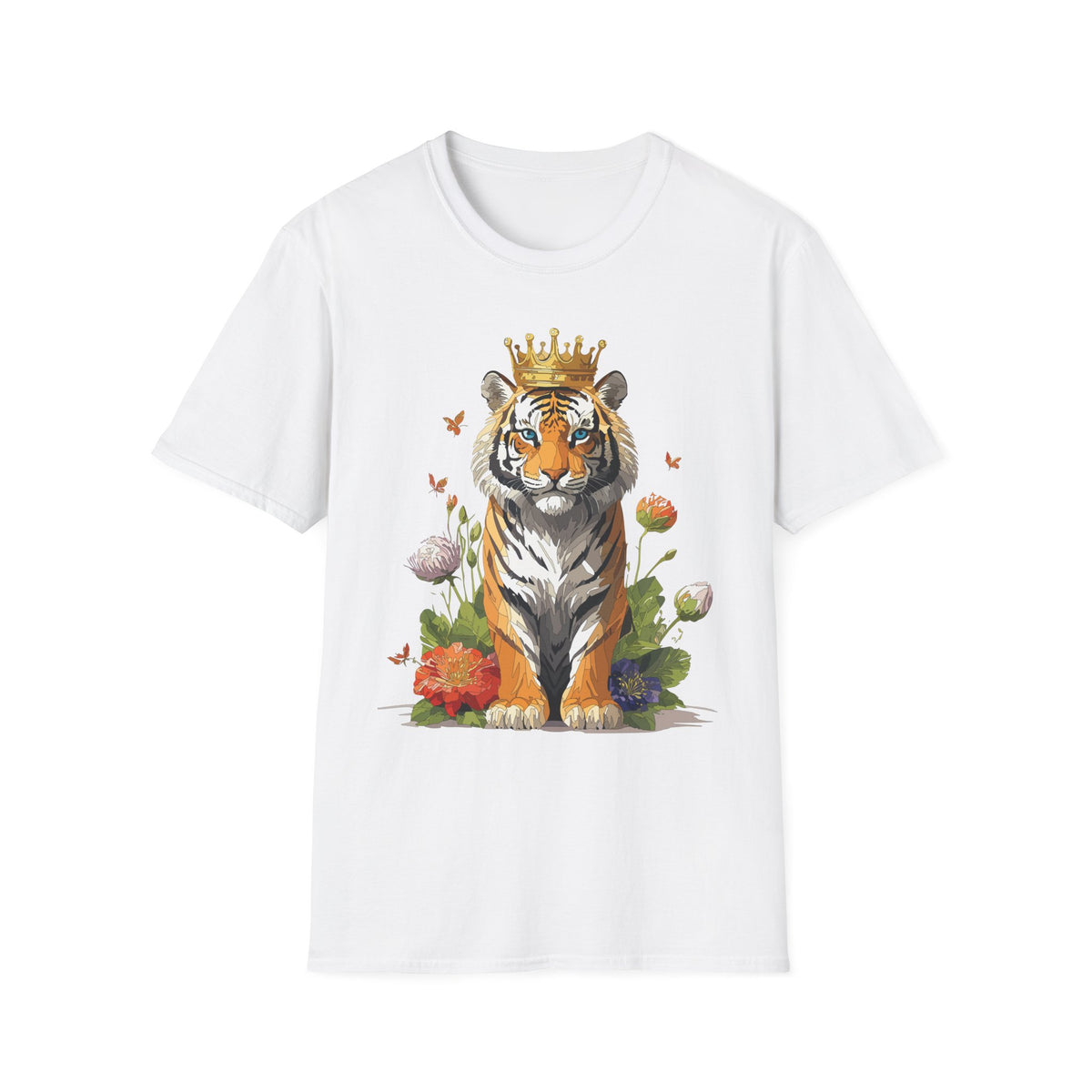 Crowned Tiger Illustration T-Shirt | Royal Wildlife Art - Unisex 100 Cotton Gildan 64000