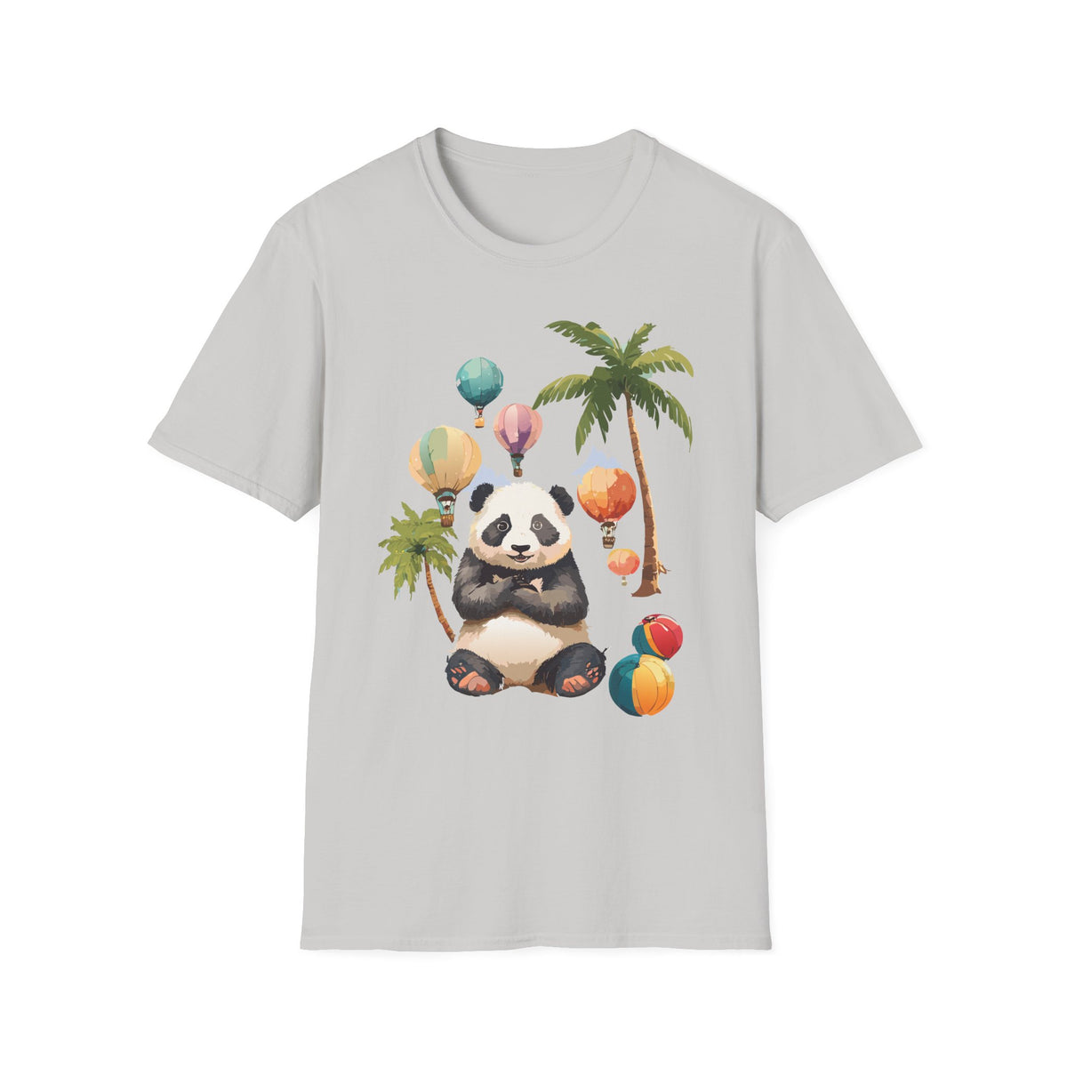 Panda with Hot Air Balloons T-Shirt | Palm Trees, Cute Animal Illustration