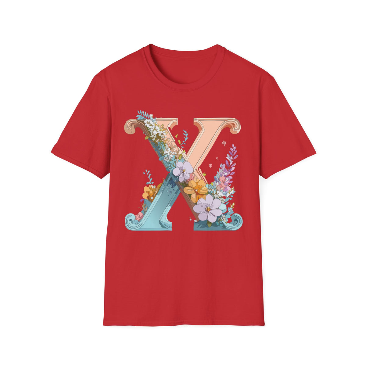 Floral Letter X T-Shirt | Monogram Initial Tee, Botanical Alphabet Shirt