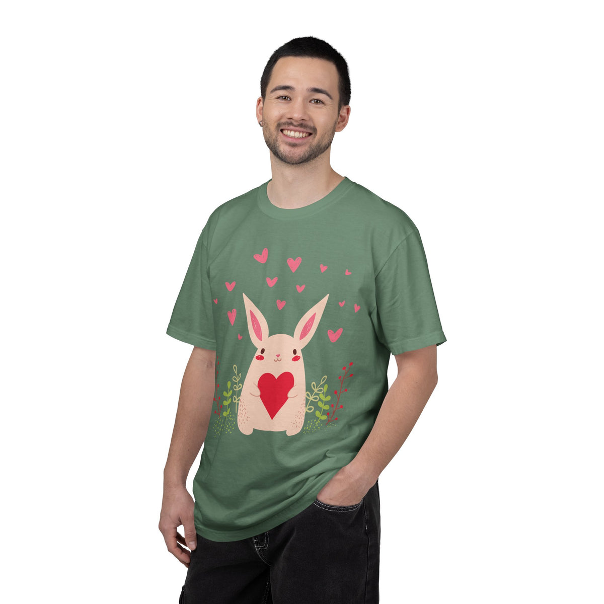 Easter Bunny Heart T-Shirt, Tee Shirt with Easter Signature, T Shirt with Easter Prints, Tee Shirt with Easter Design