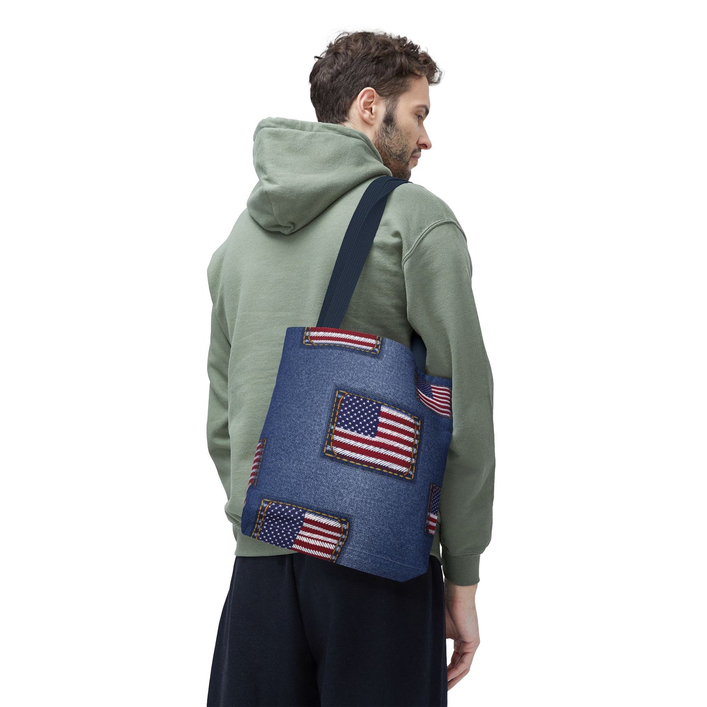 4th of July DENIM PRINT CANVAS BAG HIGH-QUALITY 100% SPUN POLY 3 SIZE BAG-200-14