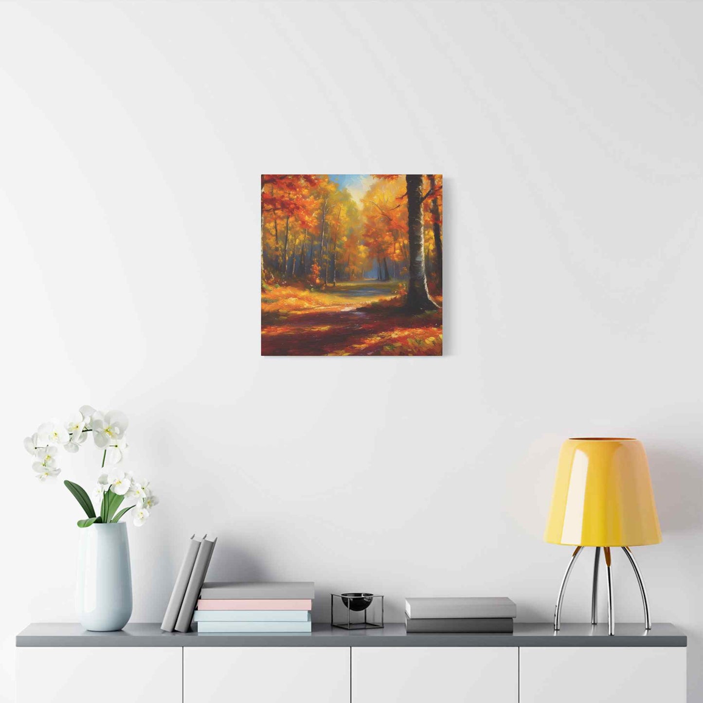 Fall Forest Print Canvas, Oil Paint Print 20x20, 24x24, 30x30, 32x32, 36x36 Art Design Canvas Pine-Wood Inner Frame MC-101