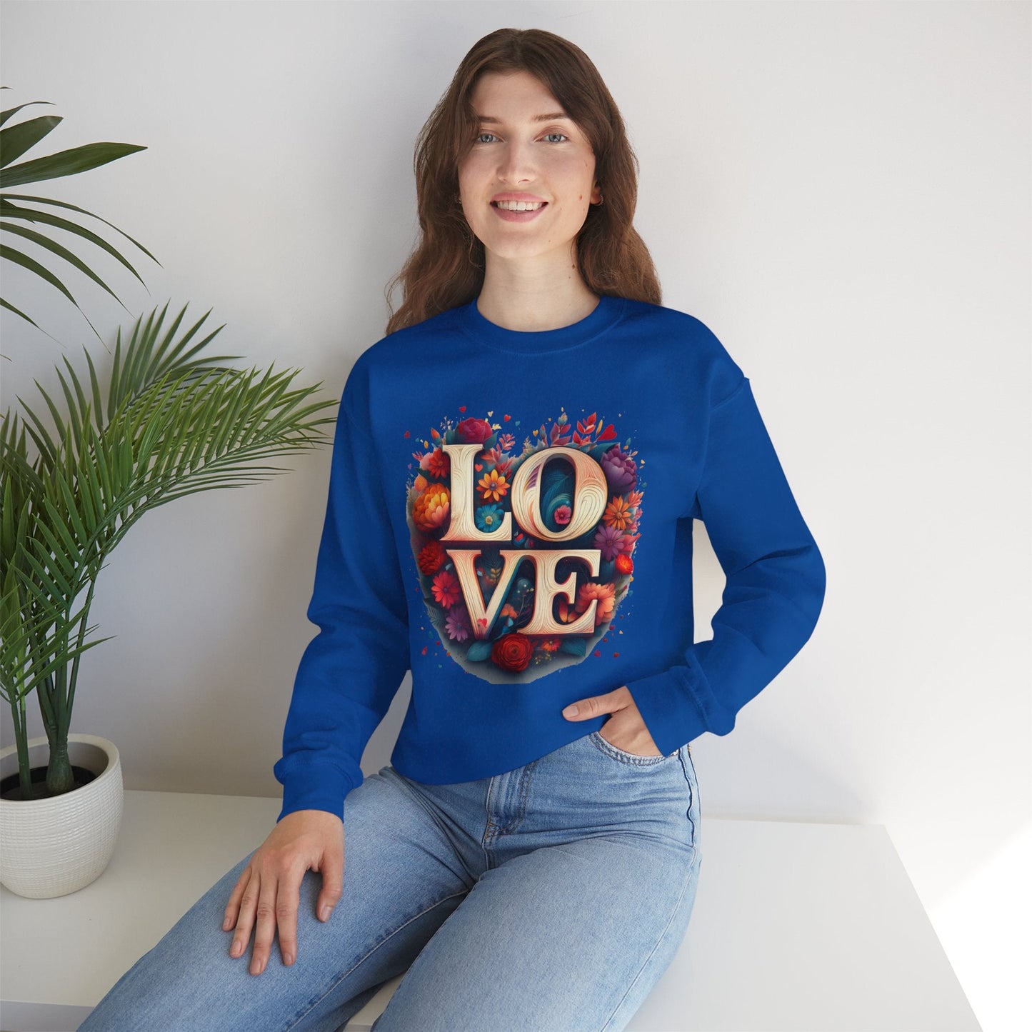 Floral Love Sweatshirt Unisex Valentines Day Gift Love Flower Crewneck Sweatshirt