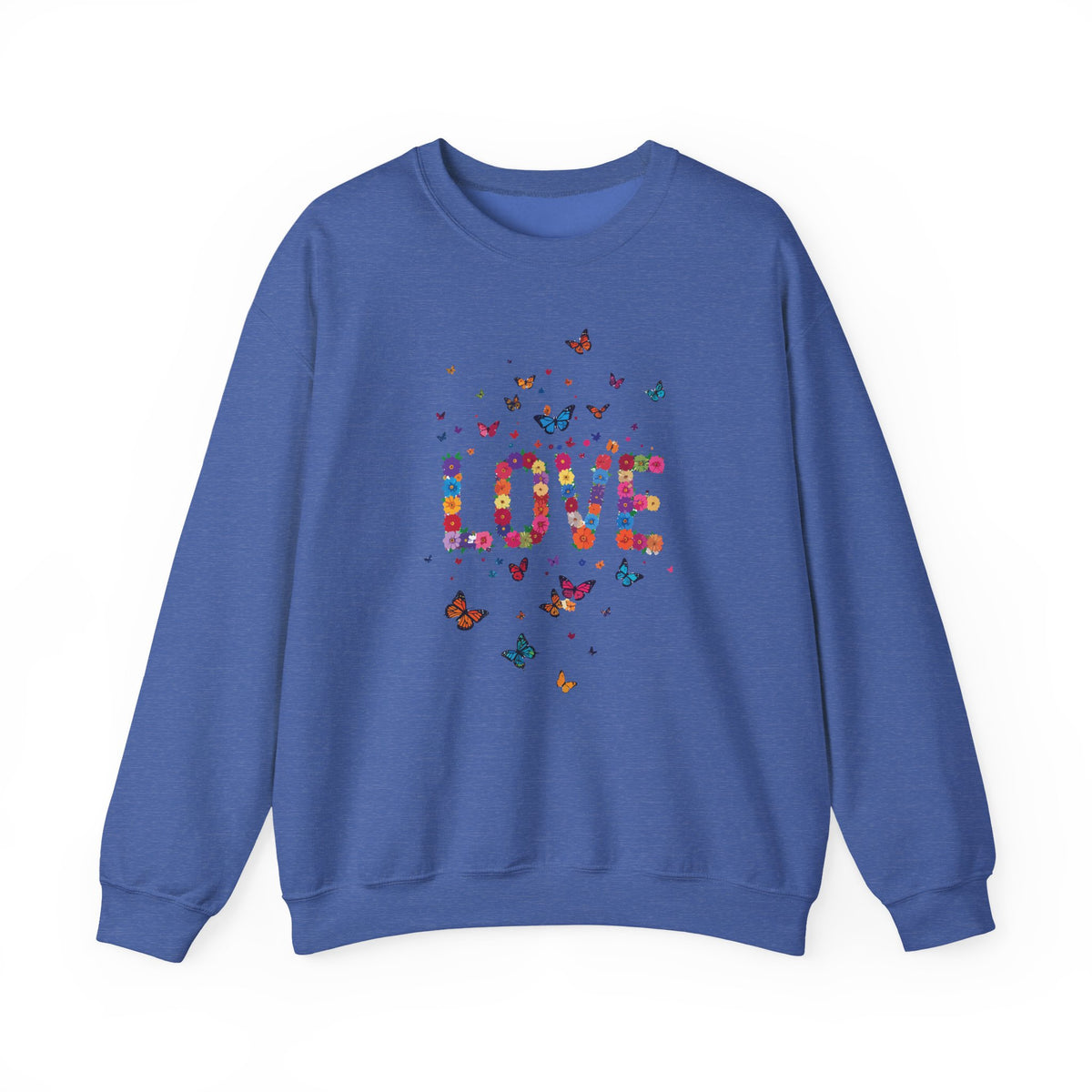 Unisex Floral Love Sweatshirt, Love Floral Sweatshirt, Floral Butterfly Sweatshirt, 50/50 Cotton-Poly Valentine's Day Sweatshirt 06