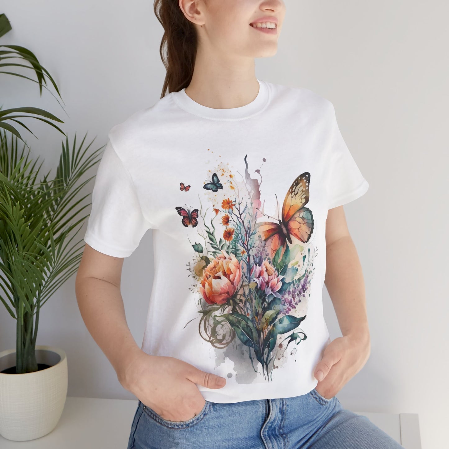 Cotton Tee Shirt with Butterfly Prints