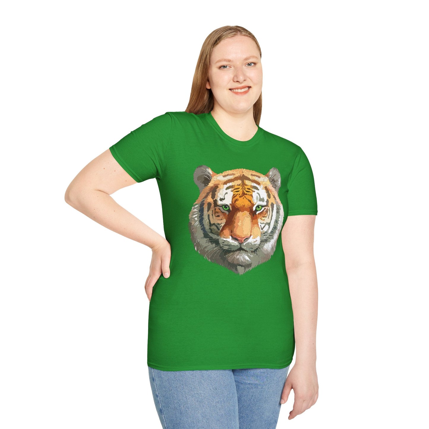 Tiger Print Shirt Unisex Animal Tee Gildan Softstyle 64000 Cotton Comfort