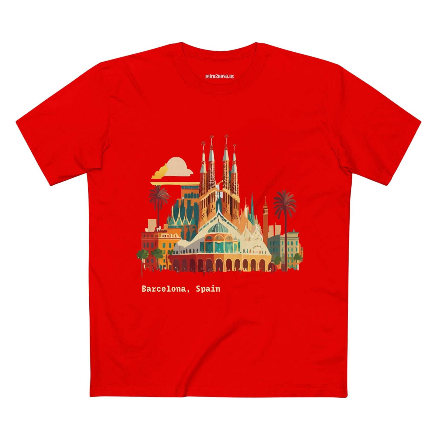 Barcelona Travel Shirt Unisex Premium Cotton Tee With Retro Artwork From Retro2Nova Collection TT7