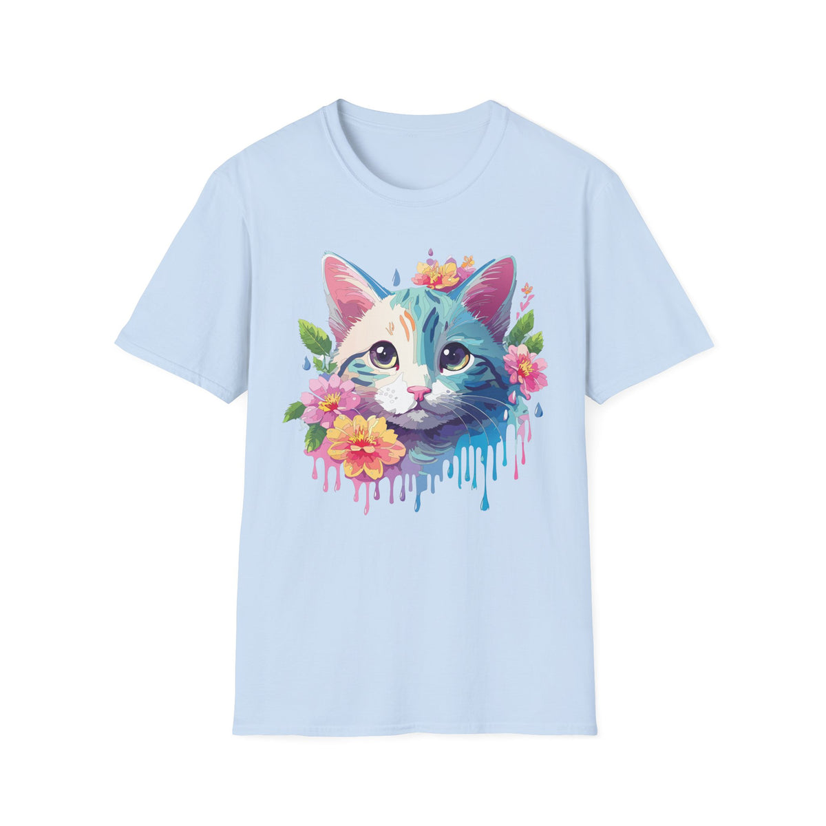 Colorful Watercolor Cat Tee | Floral Crown Cat T-Shirt