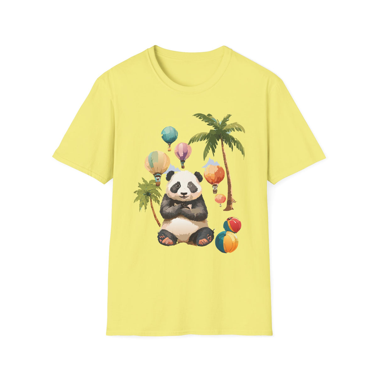 Panda with Hot Air Balloons T-Shirt | Palm Trees, Cute Animal Illustration