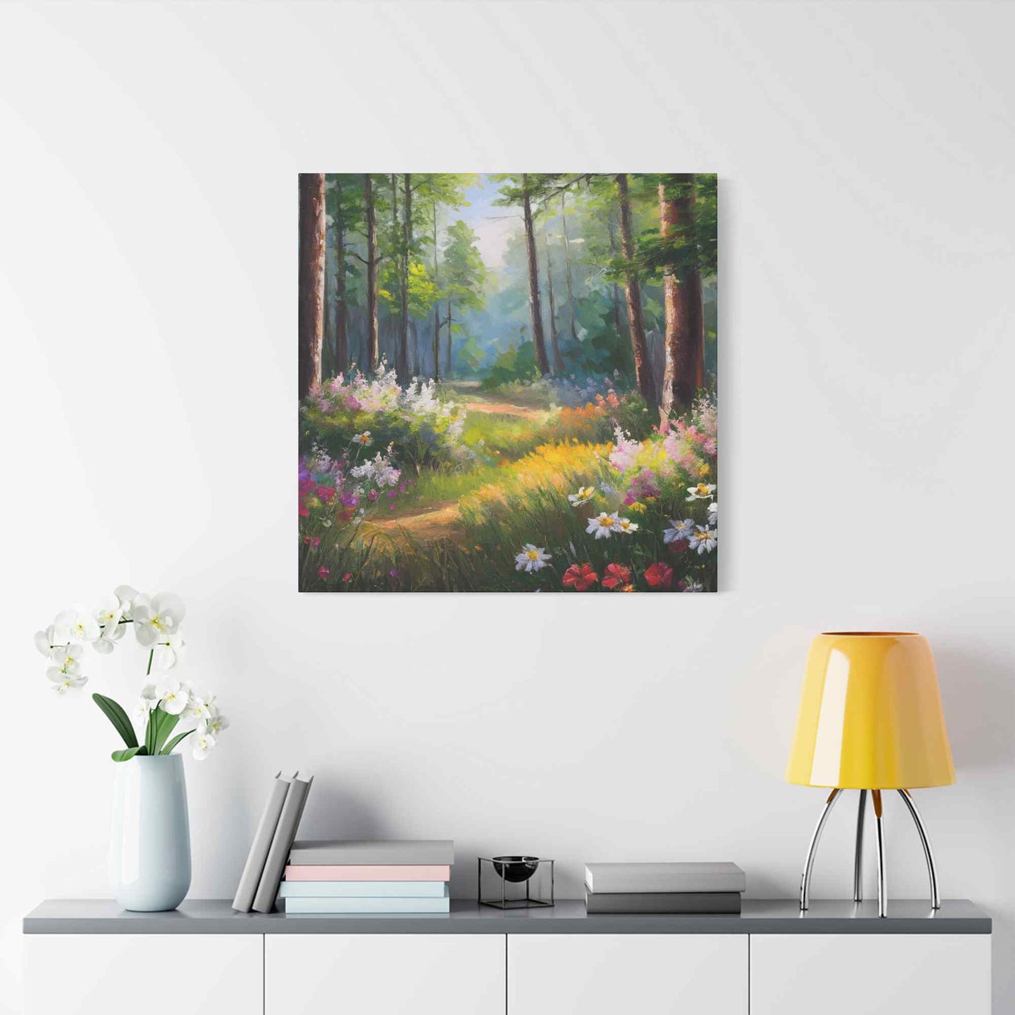 Summer Forest Print Canvas, Oil Paint Print 20x20, 24x24, 30x30, 32x32, 36x36 Art Design Print Pine-Wood Inner Frame MC-91