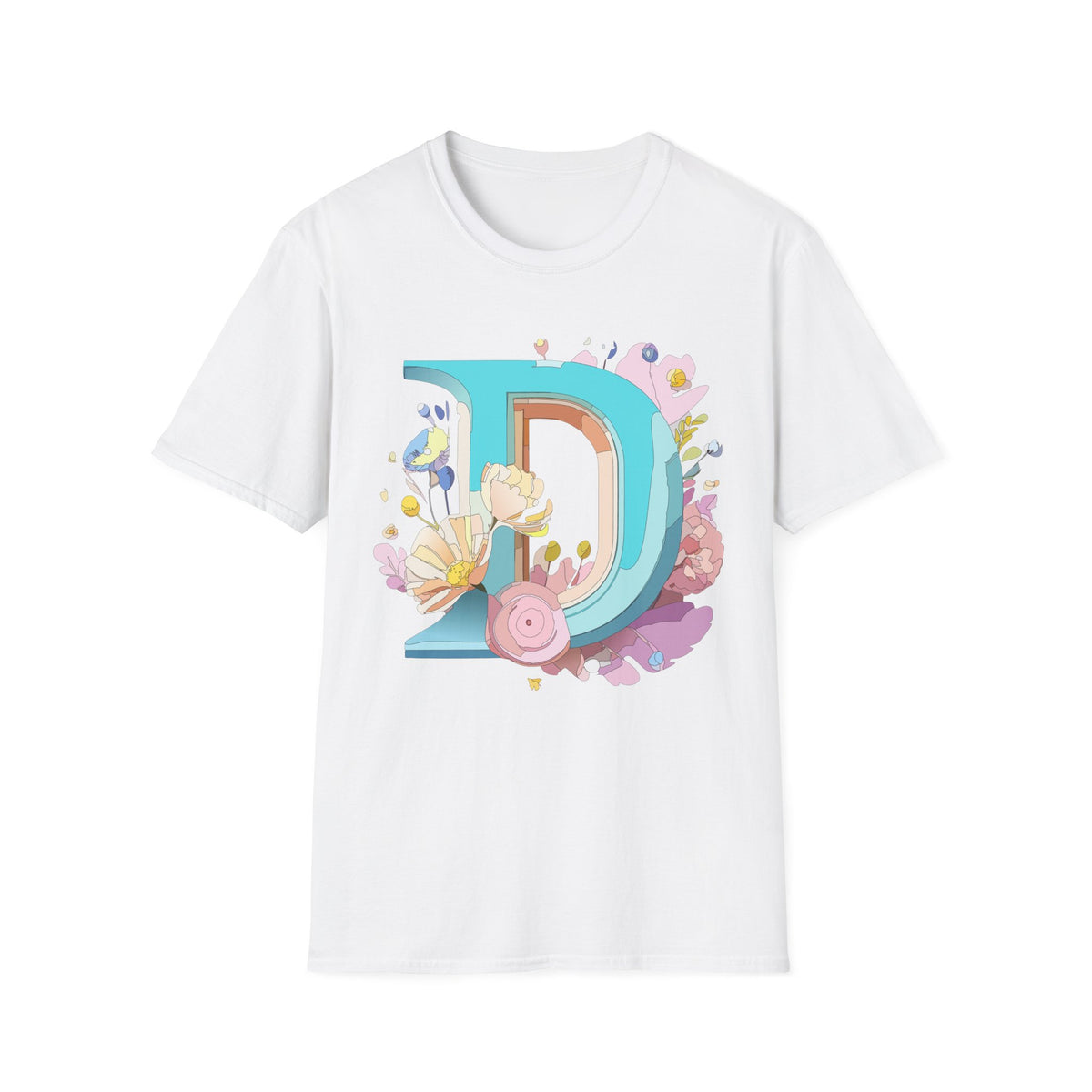 Floral Letter D T-Shirt | Monogram Initial D Tee, Botanical Alphabet Design