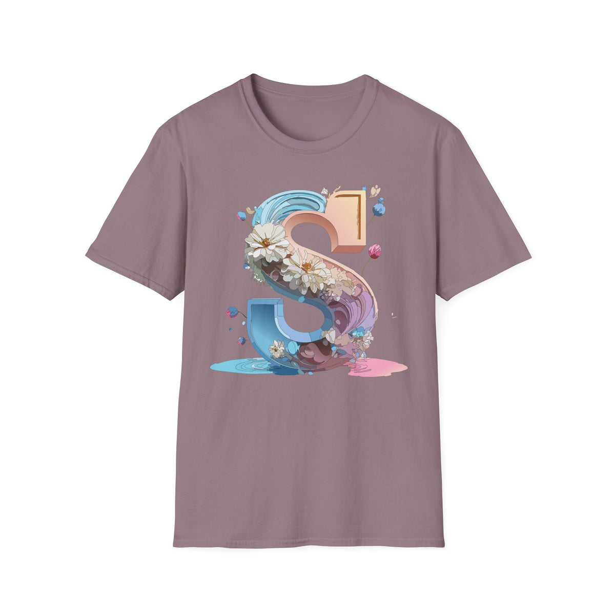 Floral Letter S T-Shirt | Pastel 3D Initial Monogram