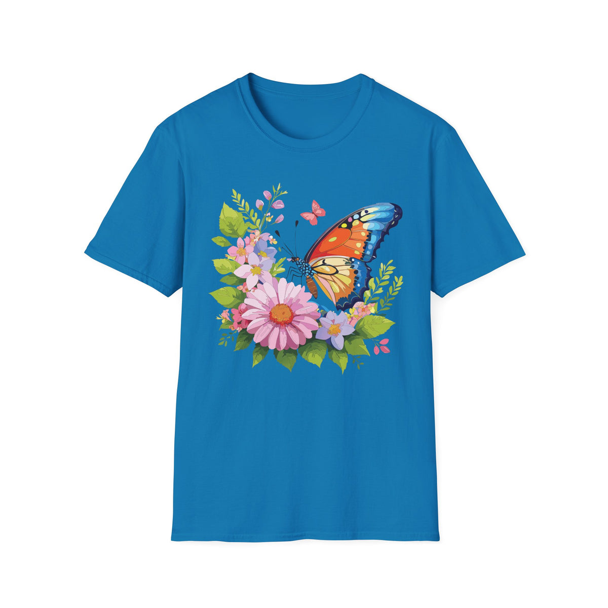 Butterfly Floral T-Shirt — Colorful Monarch & Spring Flowers Graphic Tee Unisex 100 Cotton Gildan T-Shirt