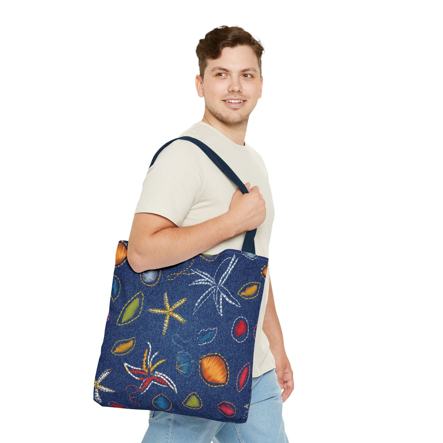 Denim Fabric Imitation Print Unisex Canvas Bag Poly Spun 3 Sizes Tote Bag 182-4