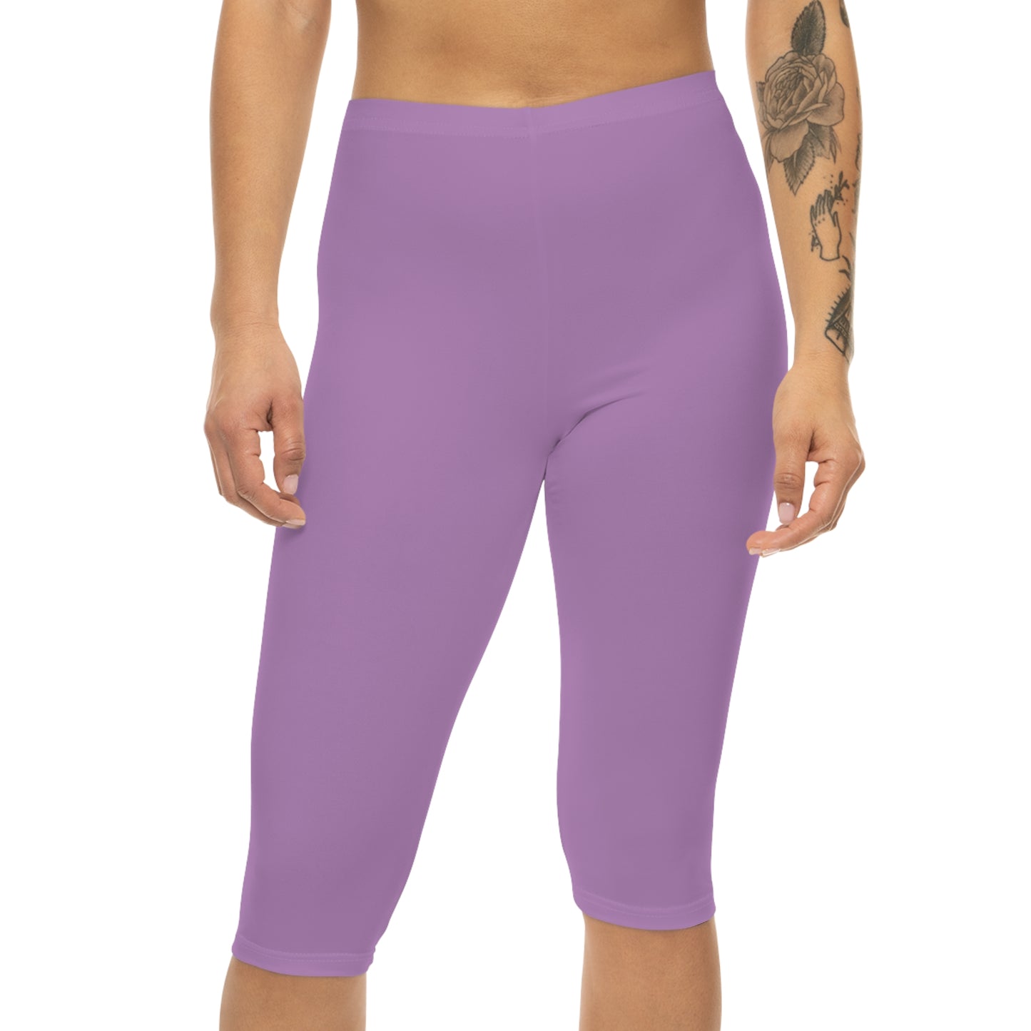 Evening Lilac Color Women's Brushed Suede Poly Span Casual Capri Leggings XS-2XL