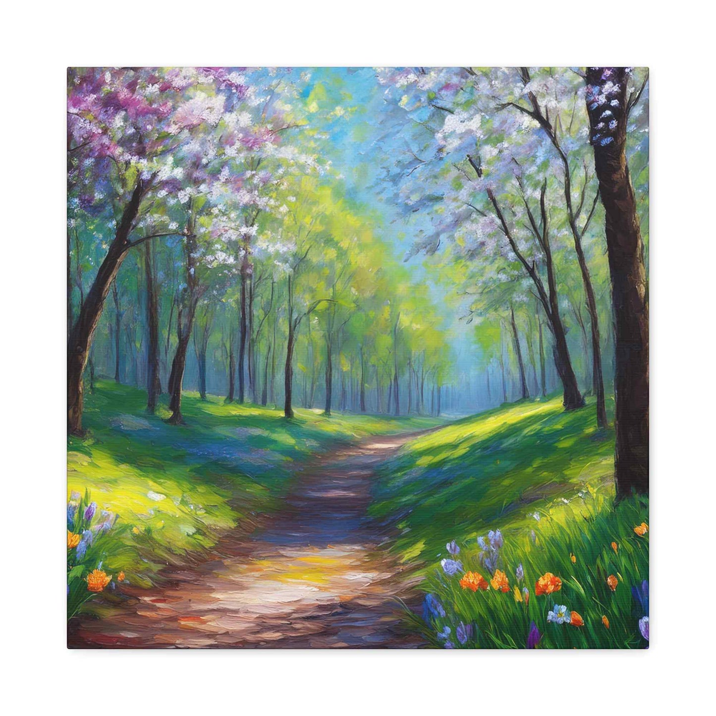 Spring Forest Print Canvas, Oil Paint Print 20x20, 24x24, 30x30, 32x32, 36x36 Art Design Print Pine-Wood Inner Frame MC-95