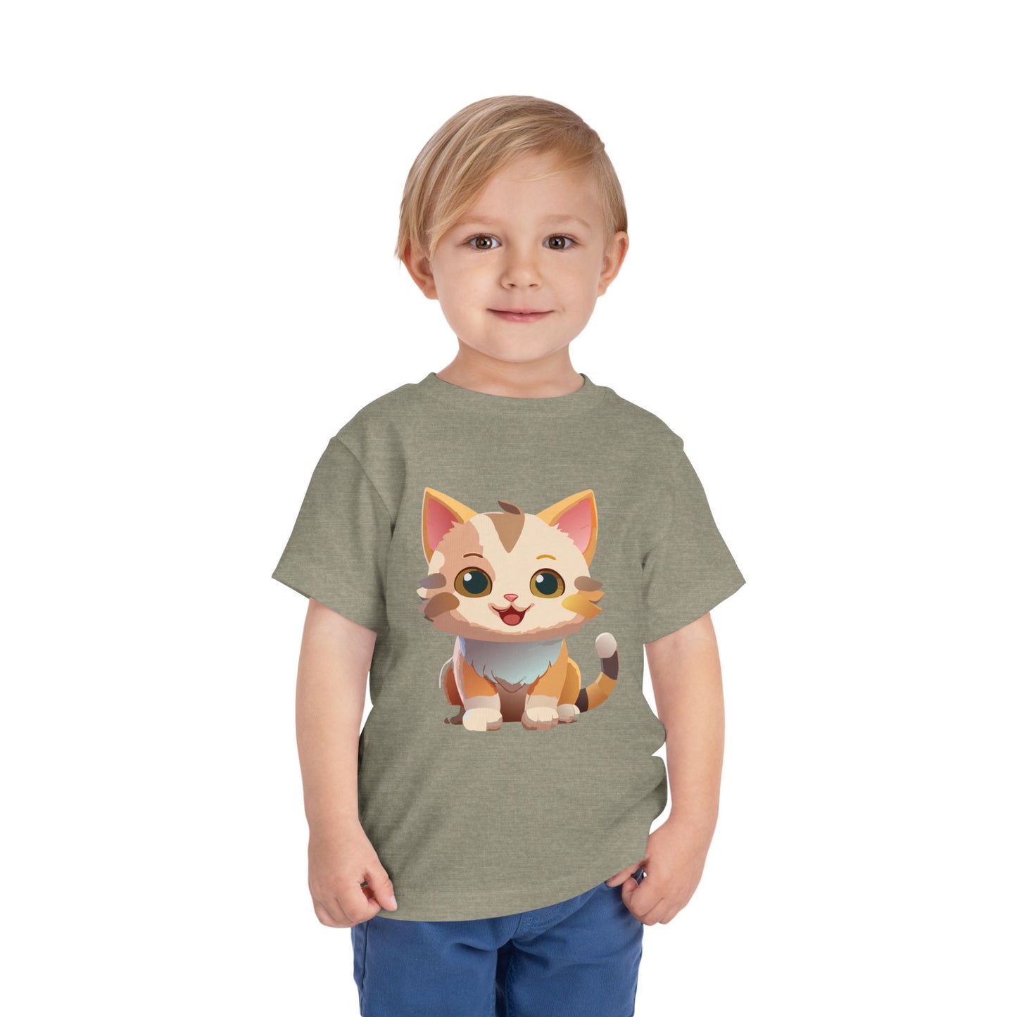 Cute Cat Toddler Short Sleeve Tee - Adorable Kitty Graphic Tee for Kids (2T-5T)