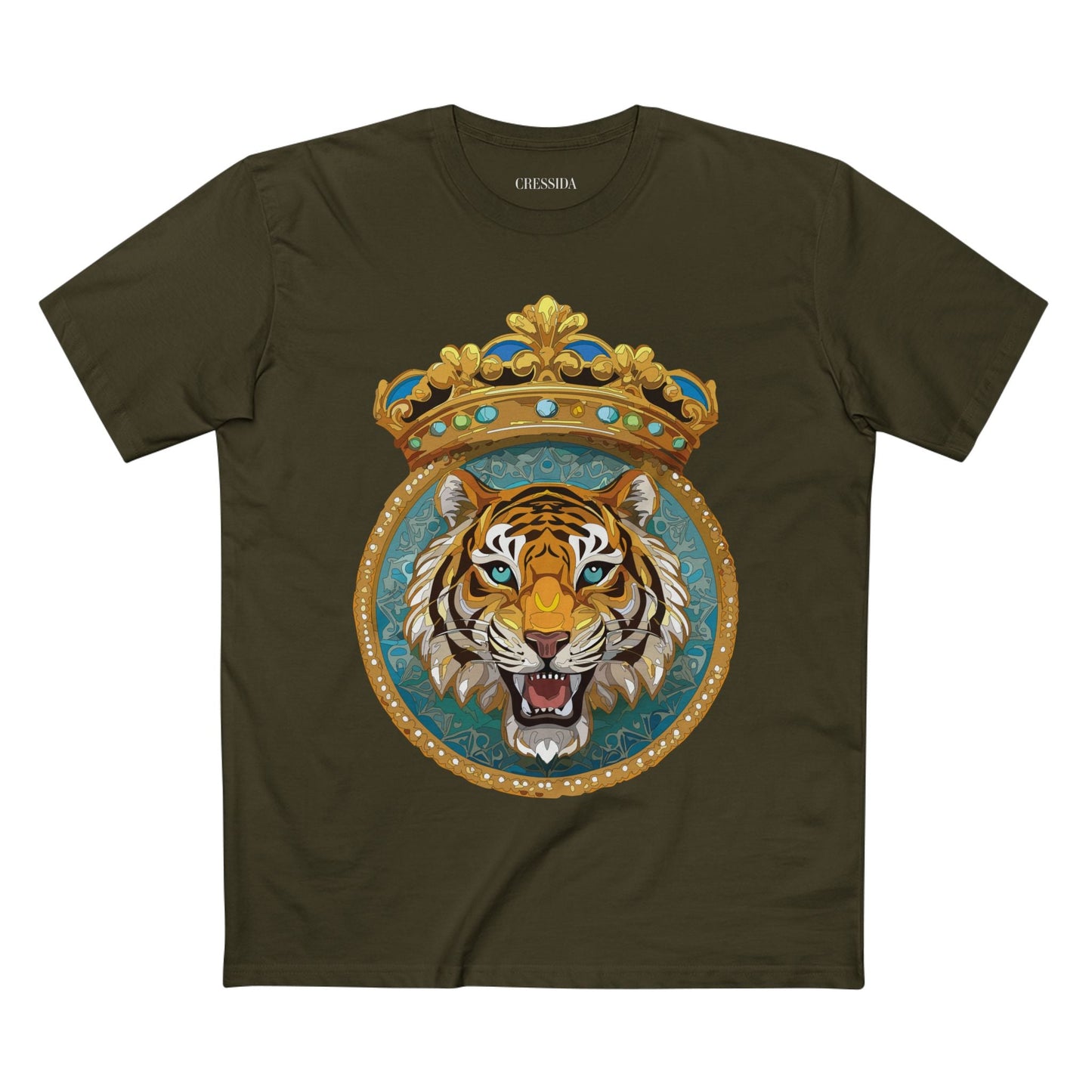 Tiger Graphic Unisex 100 Cotton Tee With Unique Animal Golden Medallion Art Design 3