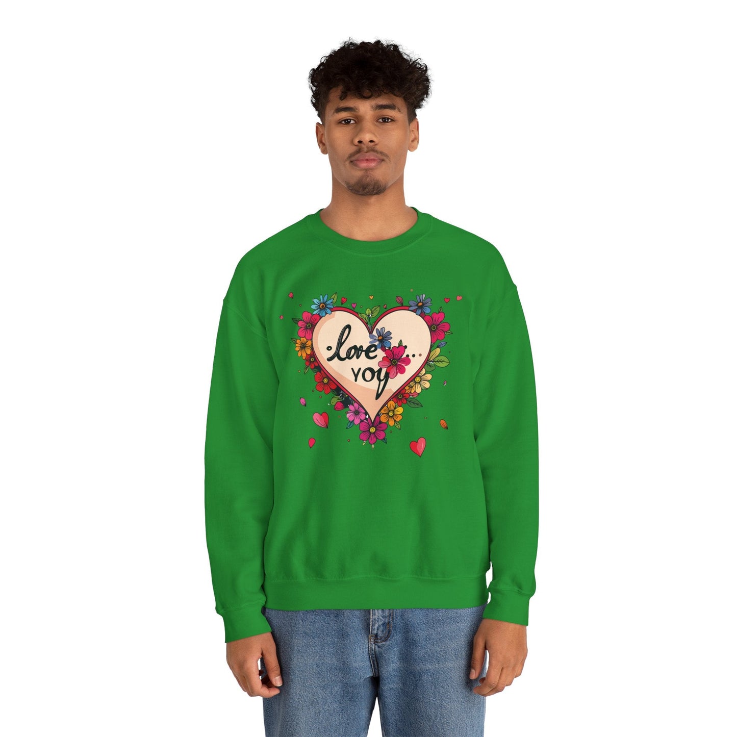 Floral Heart Love Sweatshirt Floral Heart Valentines Day Unisex Crewneck Fifty Fifty Cotton Polyester