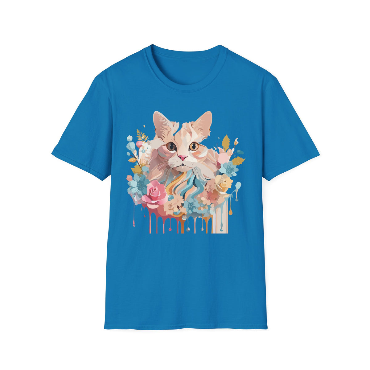 Pastel Floral Cat Portrait T-Shirt | Watercolor Kitten Tee