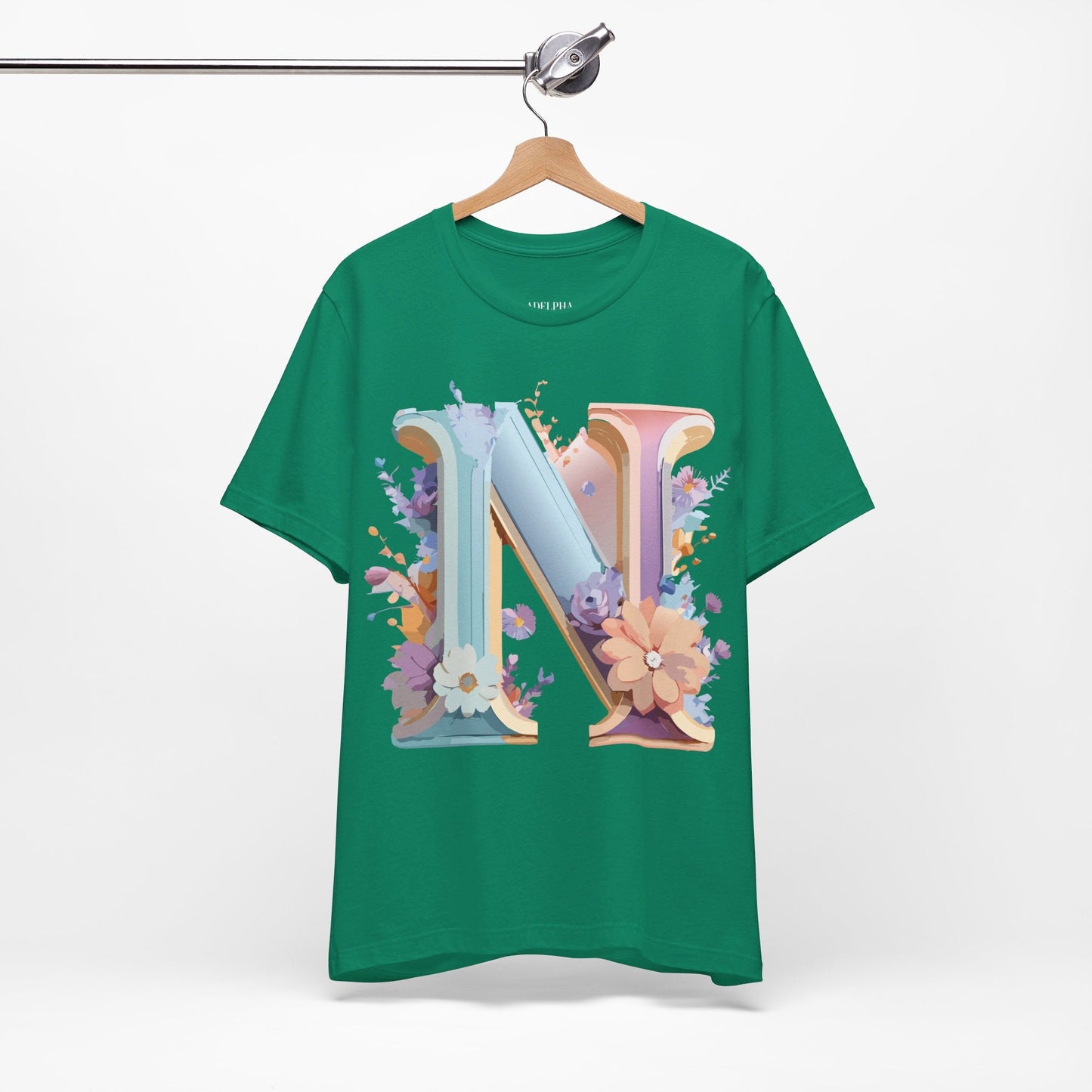 Letter N Shirt Graphic Tee Unisex Vintage Inspired Art Adelpha Design Short Sleeve