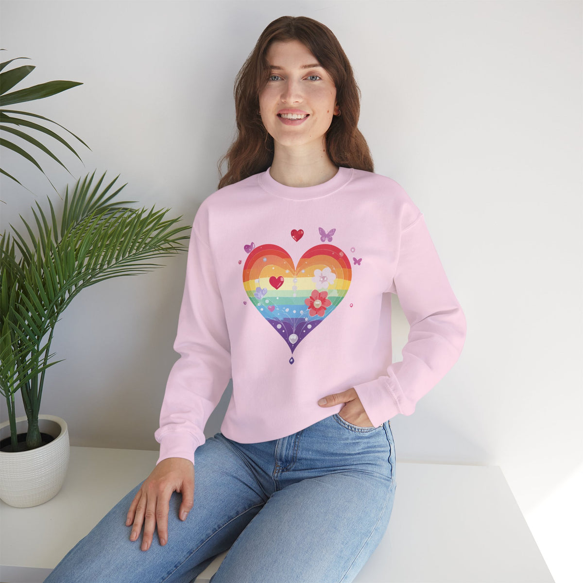 Rainbow Heart Sweatshirt, Floral Heart Sweatshirt, Floral Love Sweatshirt, Valentine's Day Sweatshirt, Rainbow Heart Floral Sweatshirt 115