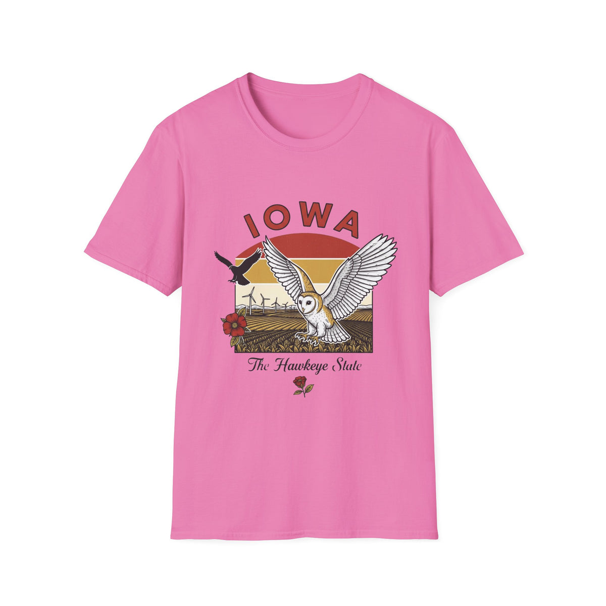 Iowa Barn Owl Tee — The Hawkeye State Vintage Sunset Tee Travel Tourist Graphic Design Unisex 100 Cotton Gildan T-Shirt