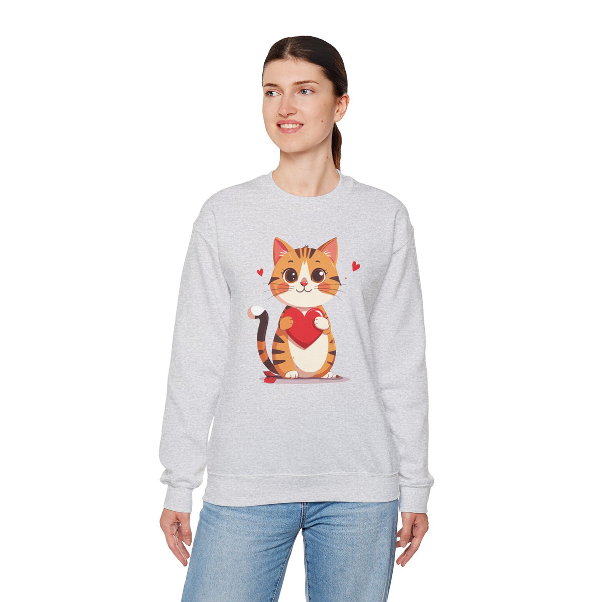 Cat Heart Sweatshirt, Heart Sweatshirt, Cat Sweatshirt, Valentine's Day Sweatshirt, 50/50 Cotton-Poly Animal Sweatshirt 103