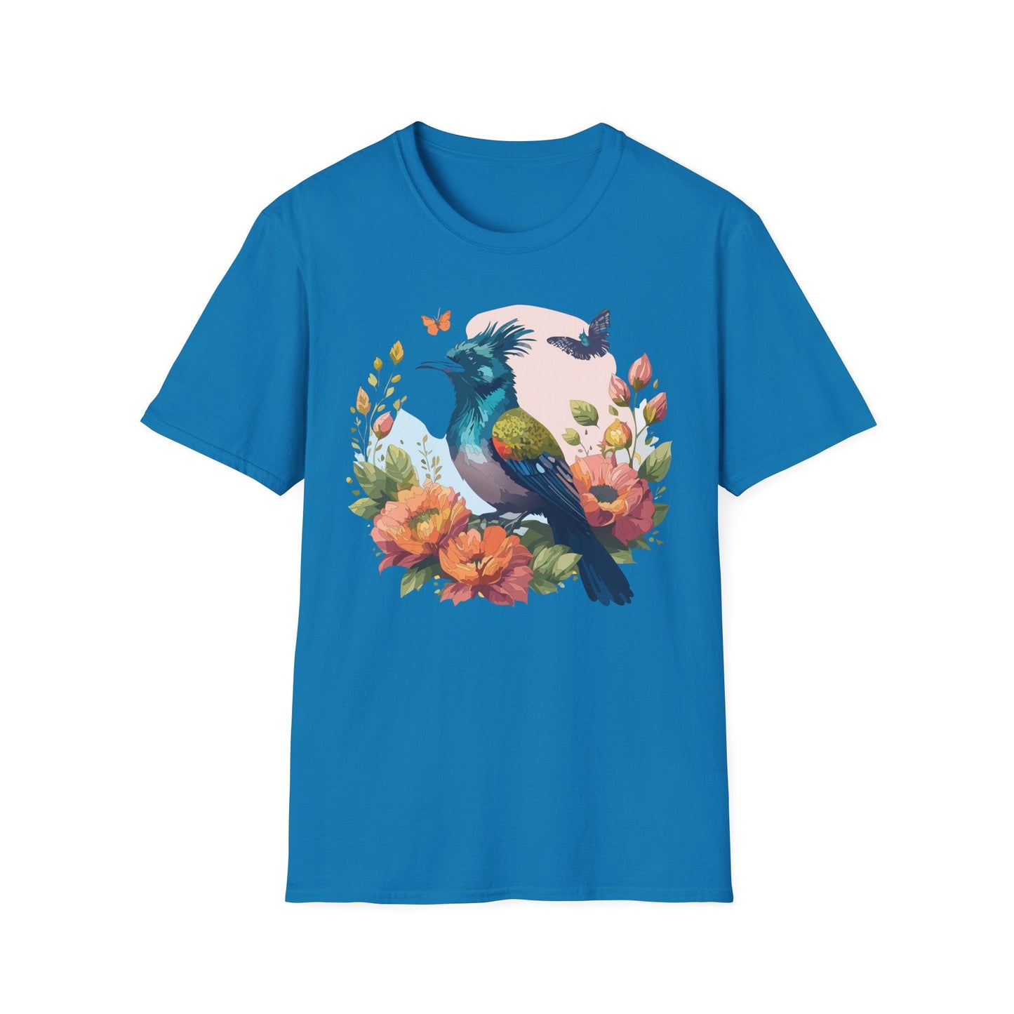 Floral Bird T Shirt Unisex Tee 100 Percent Ring Spun Cotton Softstyle Gildan 64000 Comfort Fit
