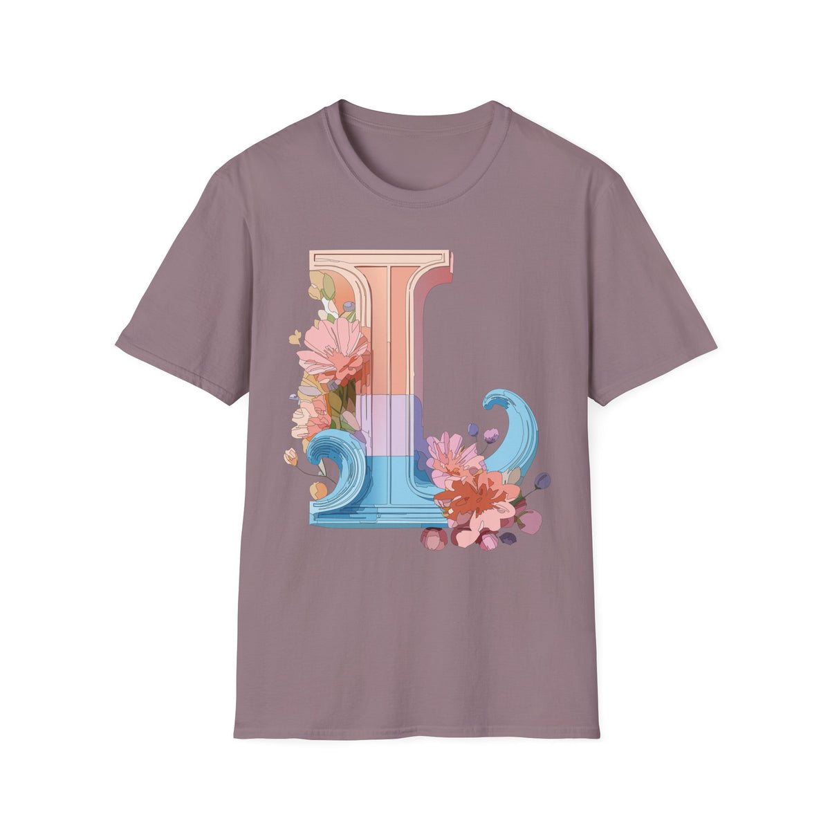 Floral Wave Letter L T-Shirt | Monogram Initial Tee