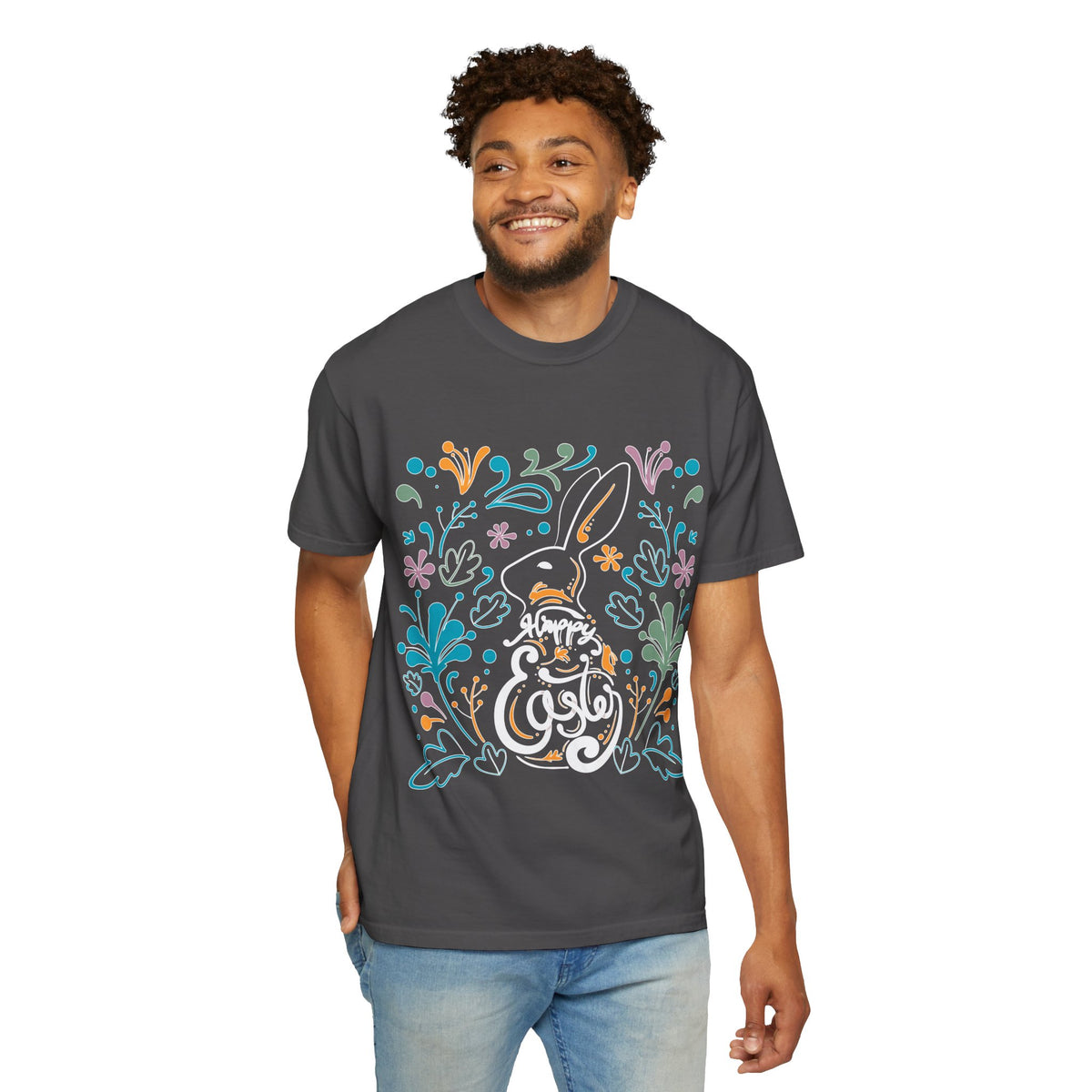 Easter Bunny Floral T-Shirt, Tee Shirt with Easter Signature, T Shirt with Easter Prints, Tee Shirt with Easter Design