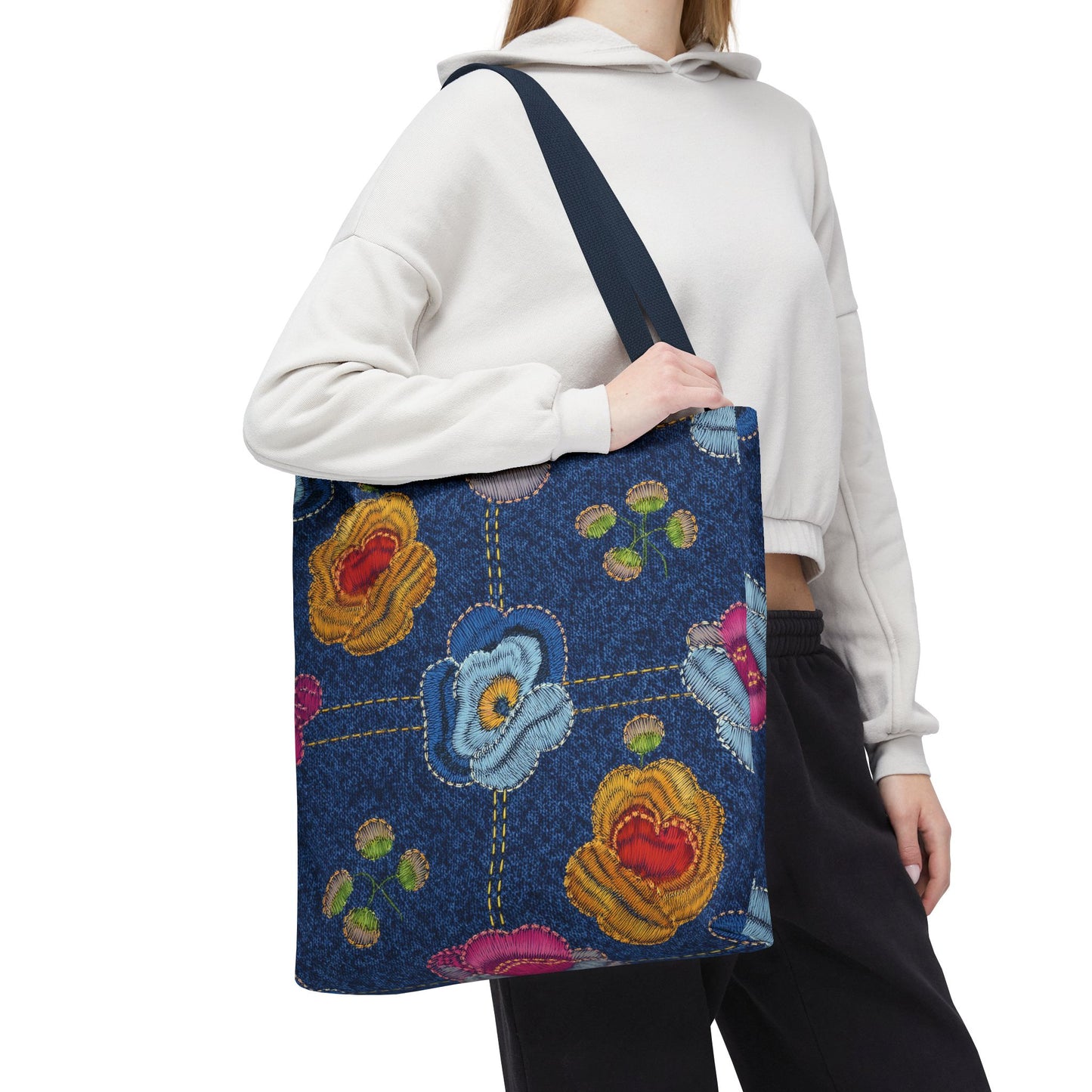 Denim Fabric Imitation Print Unisex Canvas Bag Poly Spun 3 Sizes Tote Bag 163