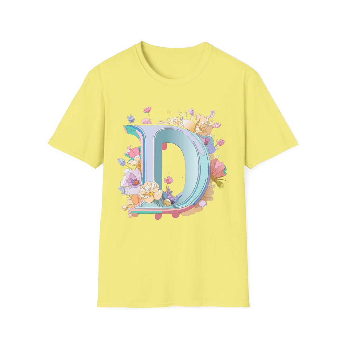 Floral Letter D T-Shirt | Pastel Monogram Initial Tee