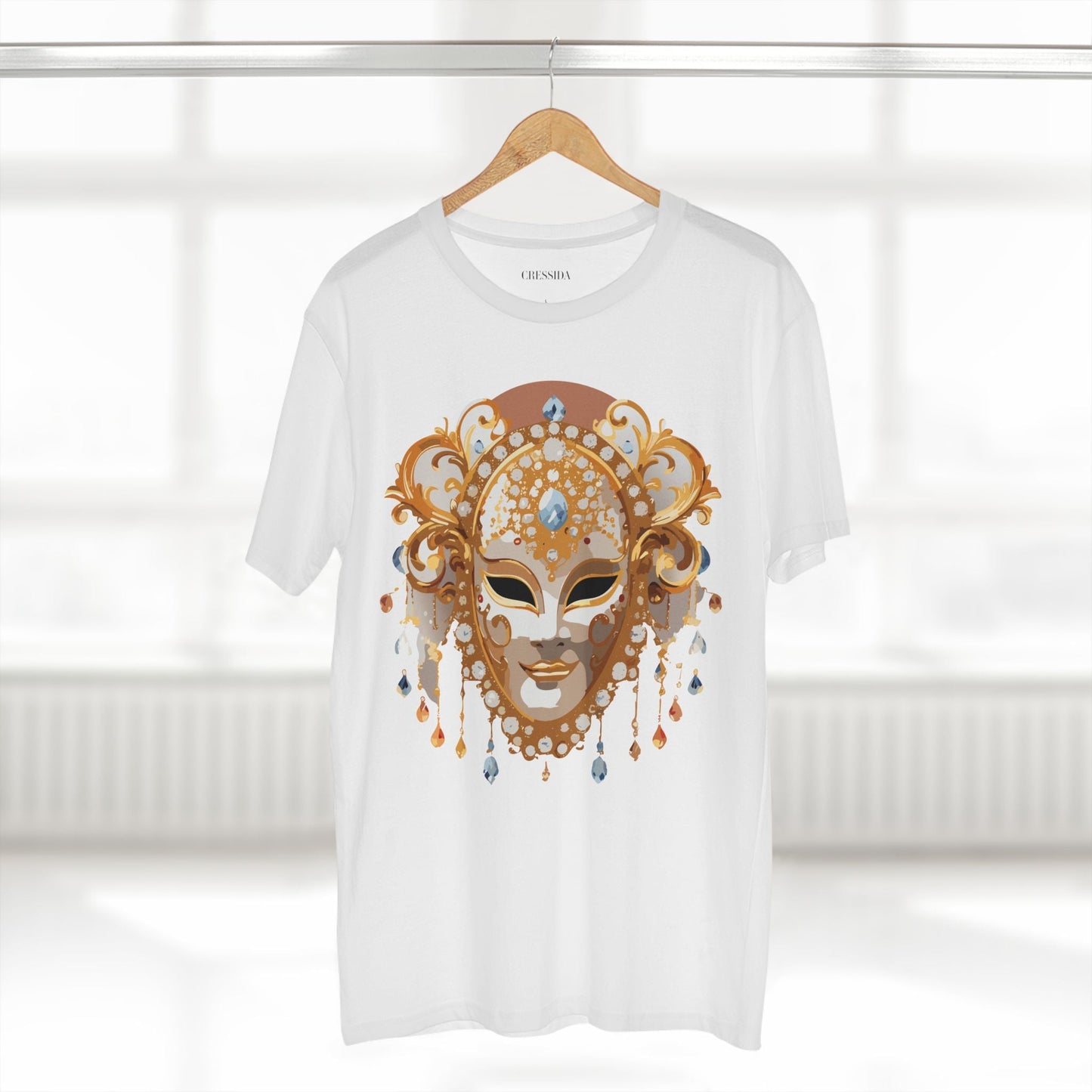 Carnival Mask Graphic T-Shirt Unisex 100 Cotton With Antique Gold Art Design Tee 15