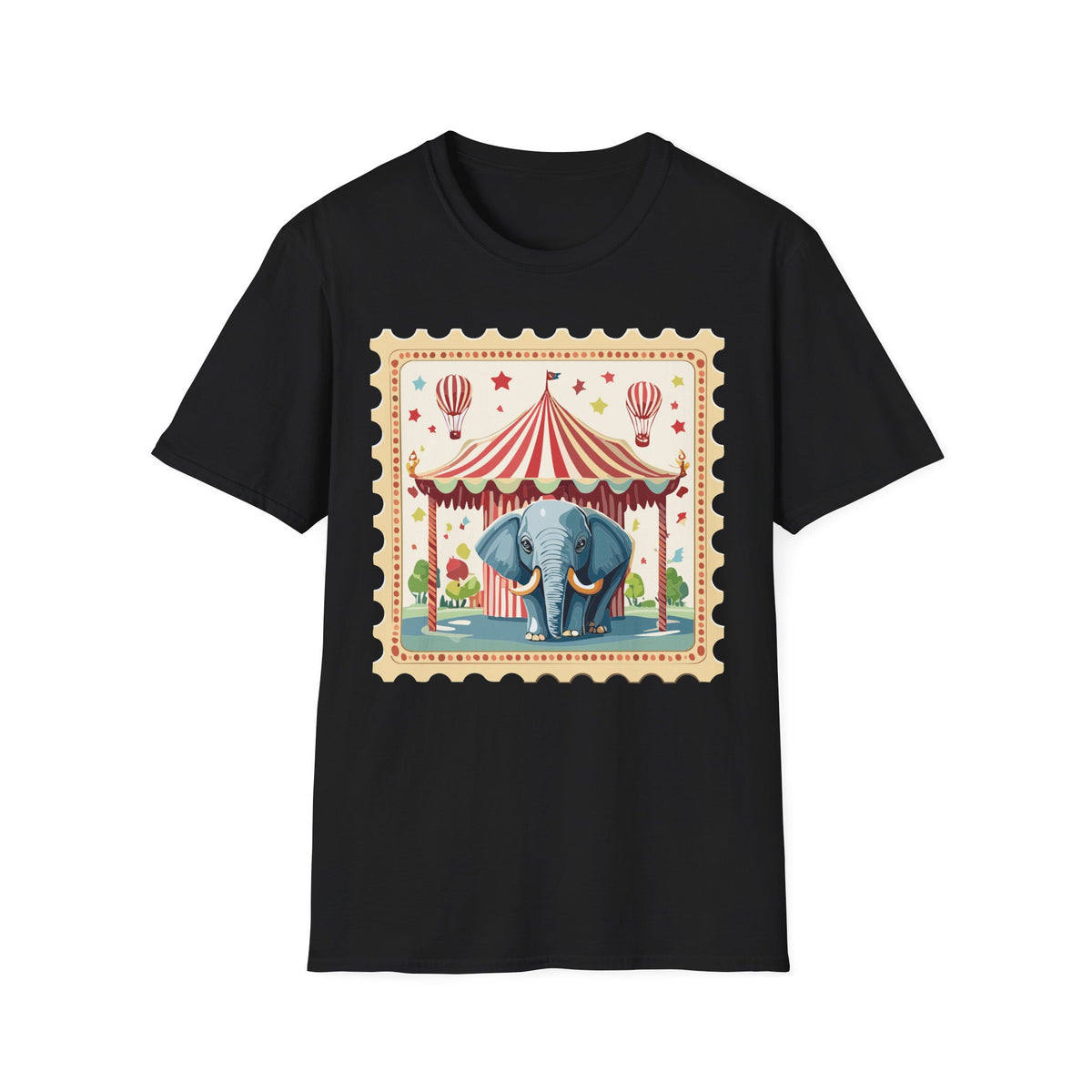Vintage Circus Elephant T-Shirt | Carnival Tent, Hot Air Balloons Graphic Tee Unisex 100 Cotton Gildan T-Shirt