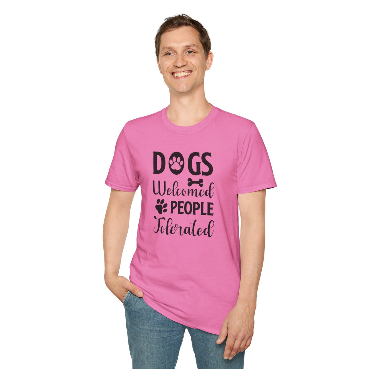 Dog Lover Unisex Cotton T-Shirt - Gildan Softstyle 64000 Dogs Welcomed, People Tolerated Funny Paw Print Tee